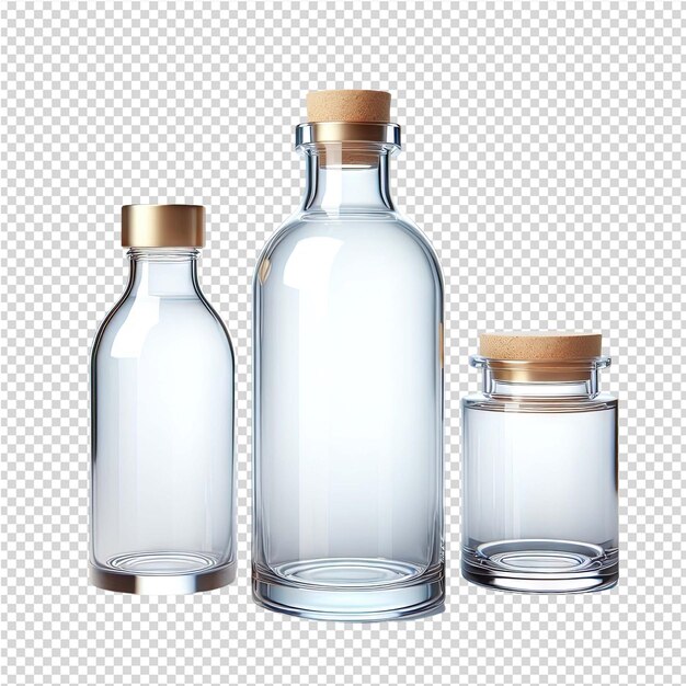 PSD three bottles of clear liquid with gold caps and a gold cap