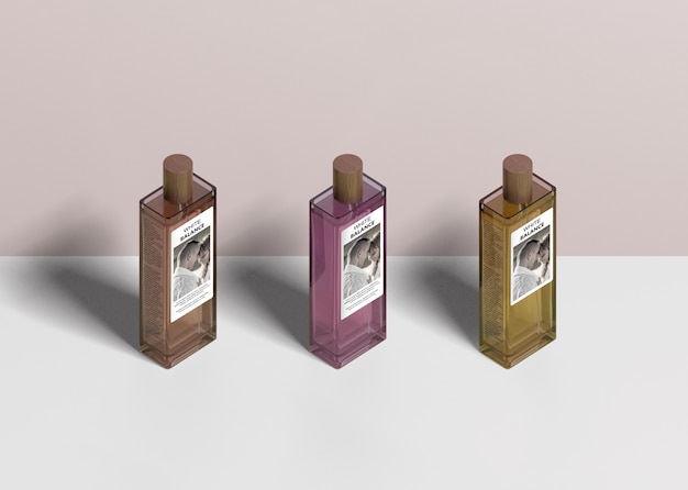 PSD three bottles of perfume aligned