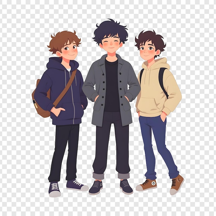 PSD 白い背景の前に立っている3人の少年