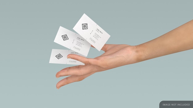 Three business card mockup in female hand