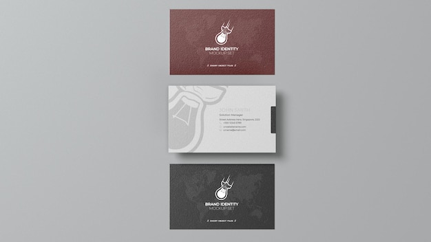 Three Business Card Top view Mockup