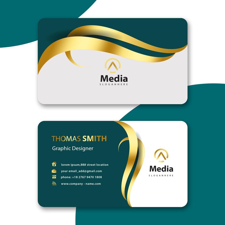 PSD three business cards with a white card that says  media