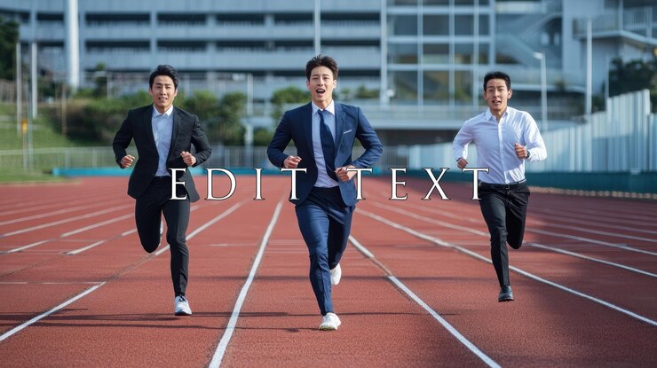 PSD トラックでレースをしている3人のビジネスマン
