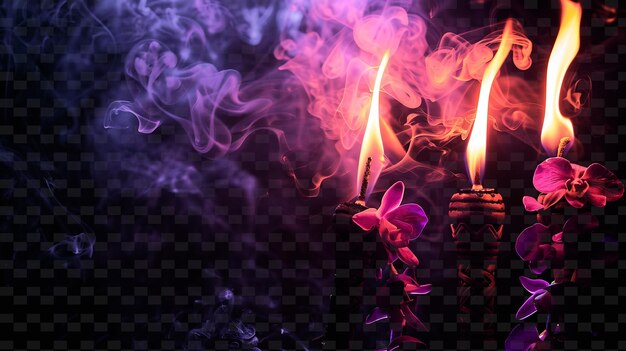 PSD three candles with purple and red flowers in the background