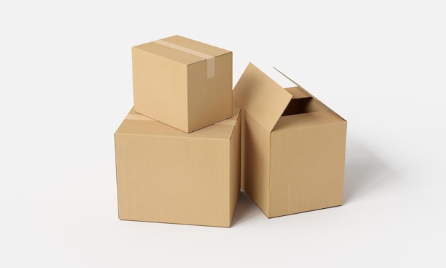 three cardboard boxes are stacked on top of each other