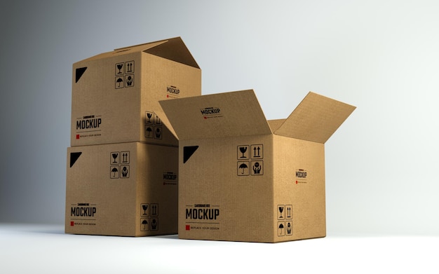 PSD three cardboard boxes mockup design