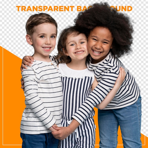 Three children playing with transparent background