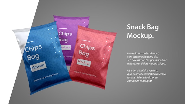 Three chips snackzakje voedselverpakking mockup