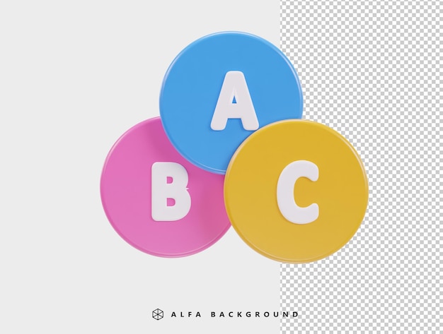 PSD three circles with the letters of a b and c on them