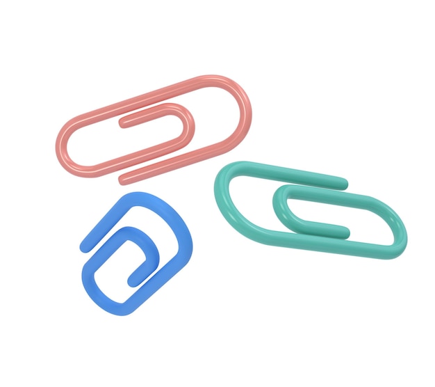 PSD three clips 3d icon school volumetric tool for paper and documents blue pink and green