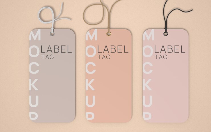 PSD three clothes label tag mockup top view