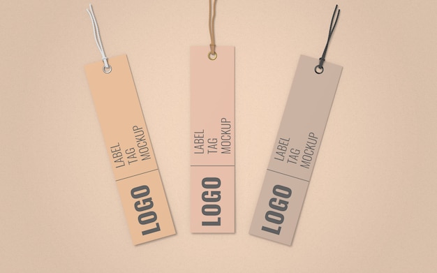 three clothes label tag mockup top view