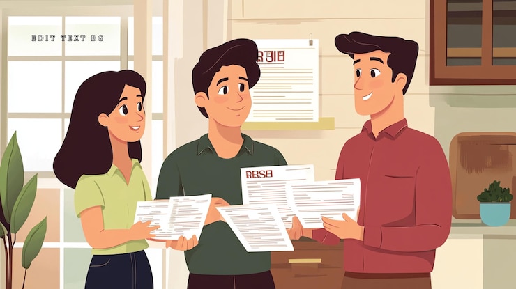 PSD three colleagues reviewing documents together in an office