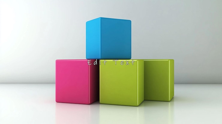 PSD three colorful blocks stacked pink green blue cubes on white background
