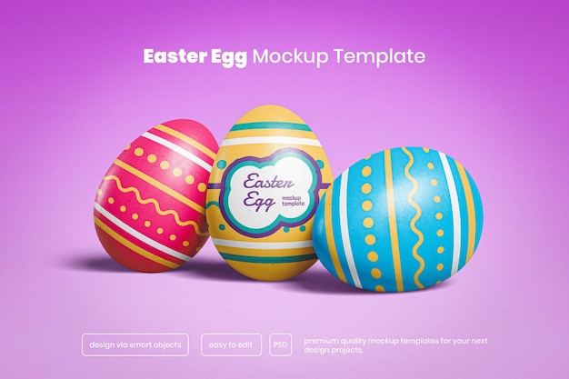 PSD three colorful easter eggs mockup