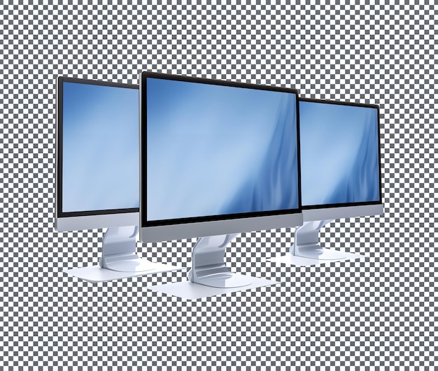 PSD three computer monitor isolated on transparent background