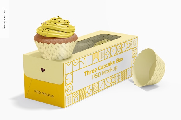 Three Cupcake Box Mockup, Left View