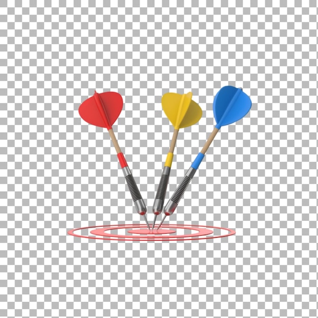 three darts in red blue and yellow hitting the center of a red target represents teamwork success and precision suitable for themes of collaboration and achieving goals