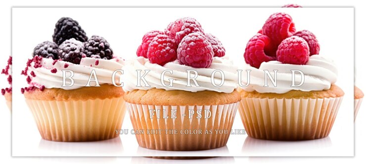 PSD three delicious cupcakes with assorted berries