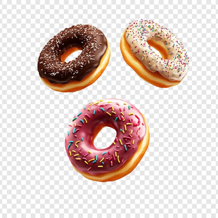 PSD three delicious donuts in midair