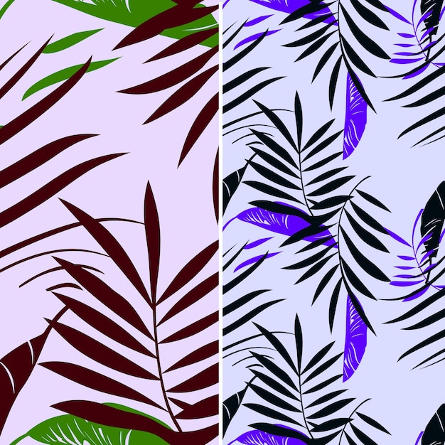 PSD three different colors of leaves and a purple background