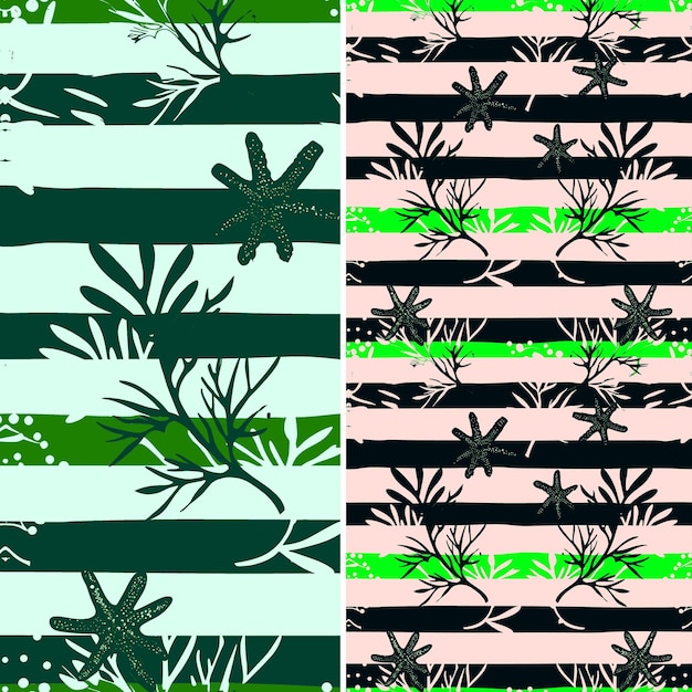 PSD three different designs of palm trees and leaves in a line