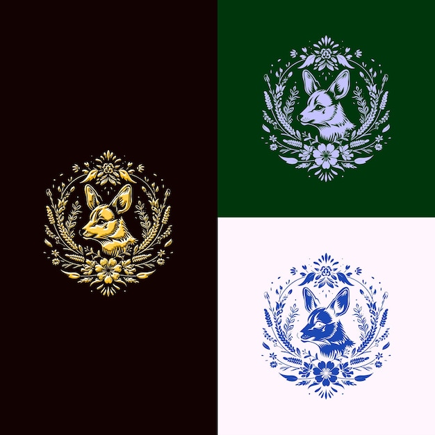 PSD Три разных дизайна с зеленым фоном и золотым символом