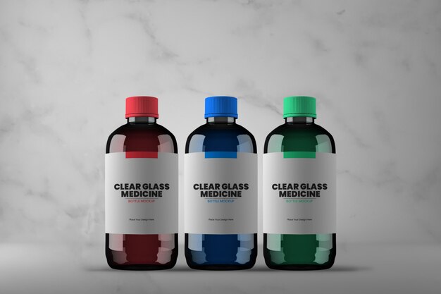 PSD three different glass medicine bottle mockup