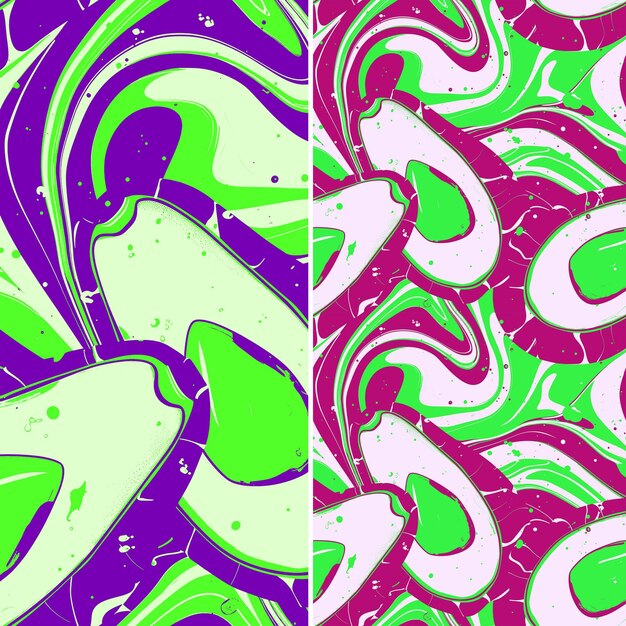 PSD three different images of fish and the purple and green color