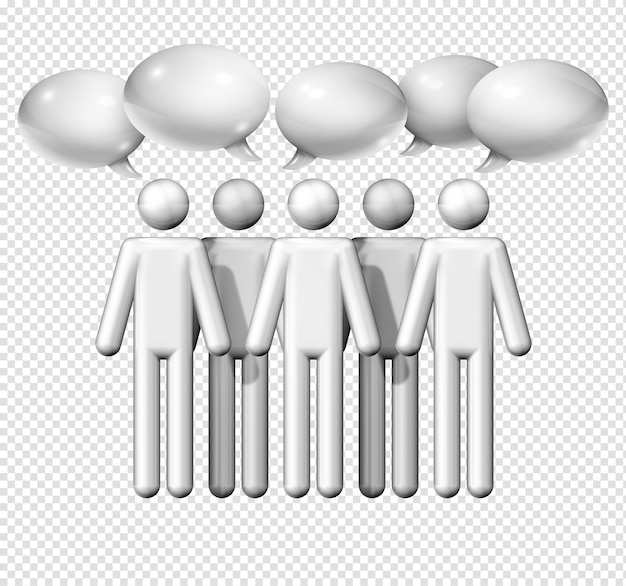 PSD three-dimensional group of stick figures people with speech bubbles