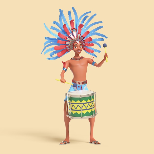PSD three-dimensional illustration of brazilian male samba dancer character in costume