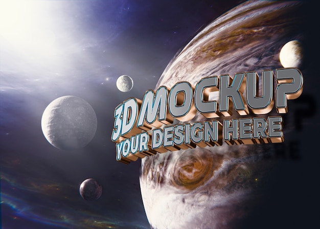 PSD design mock-up tridimensionale con pianeti e spazio