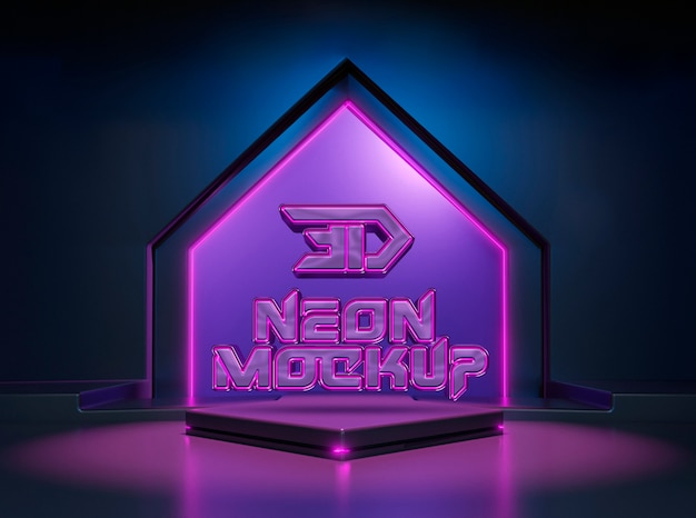 Three dimensional neon tech podium background