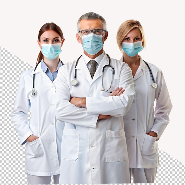 PSD tre medici in piedi su uno sfondo trasparente