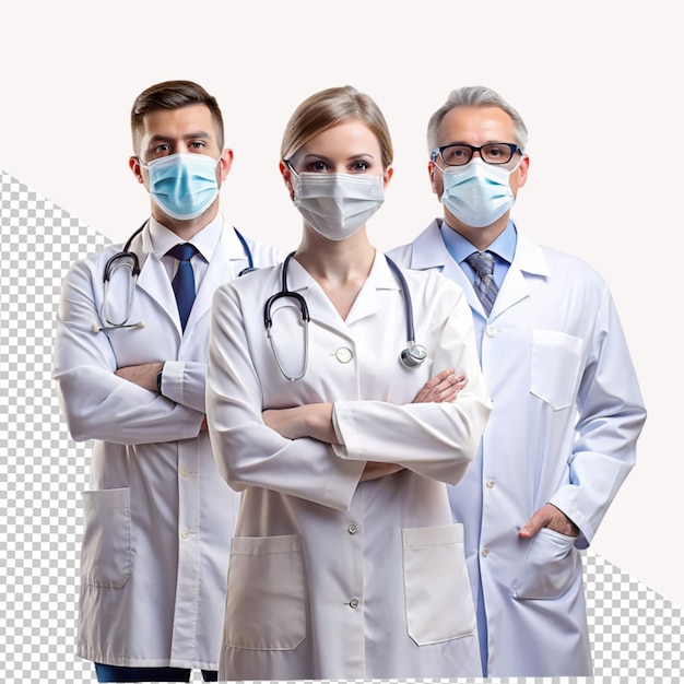 PSD three doctor stand on transparent background