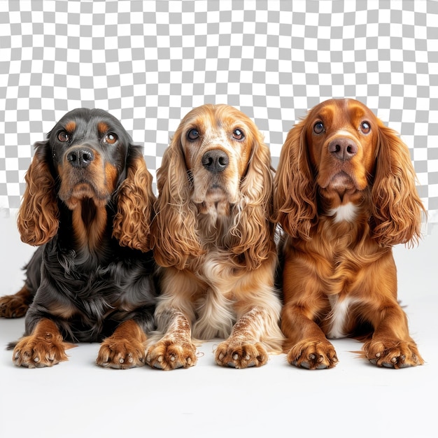 PSD tre cani sono seduti insieme uno dei quali è nero e marrone