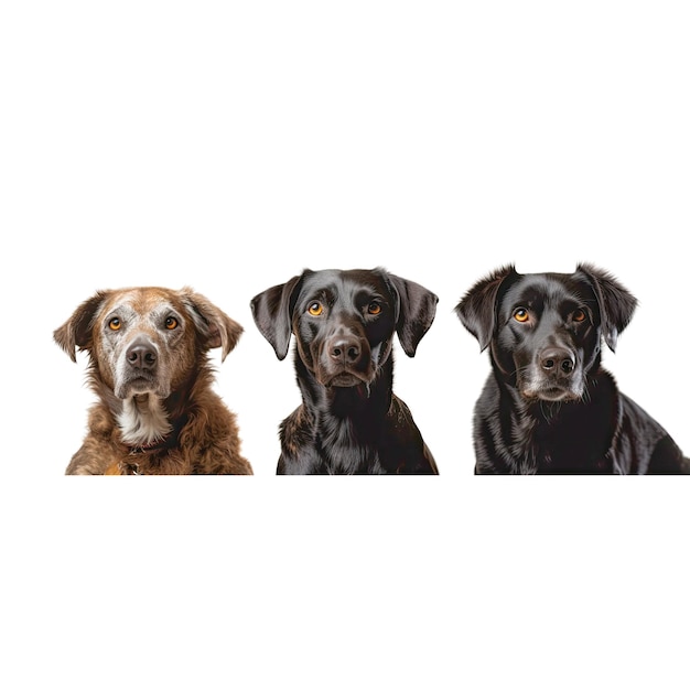 PSD three dogs looking directly at the viewer with a transparent background generative ai