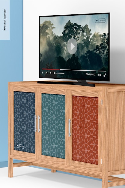 Mockup di armadietto a tre ante con tv