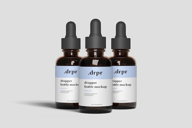 Three dropper bottles mockup