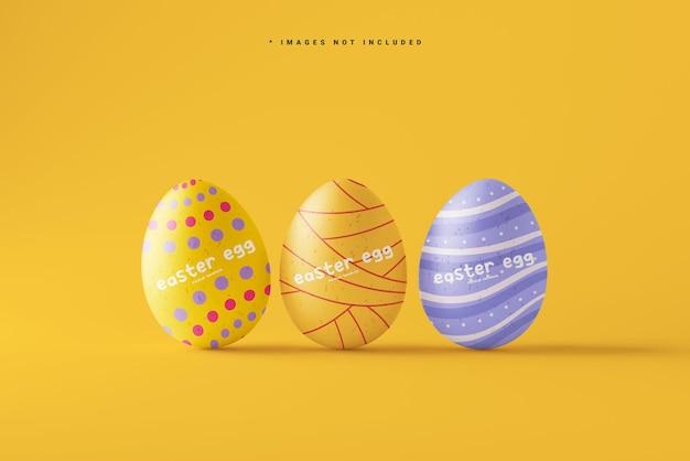 PSD tre uova di pasqua sono su uno sfondo giallo con le parole 