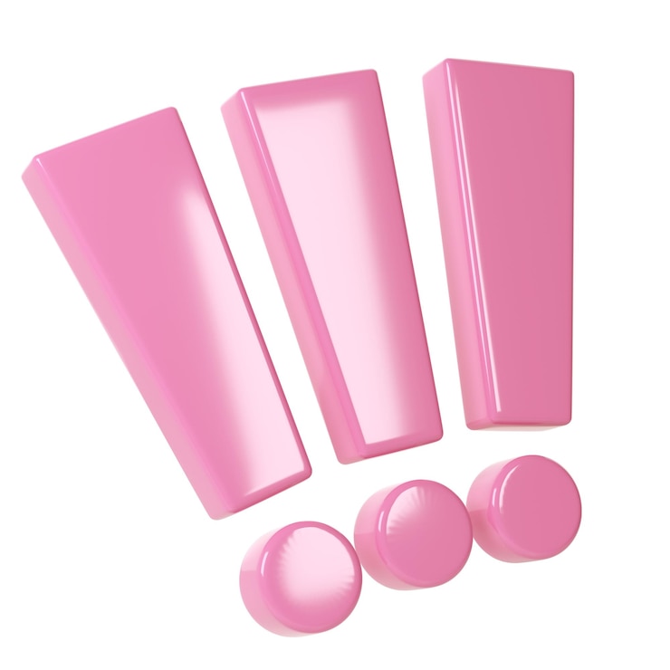 PSD three exclamation signs pink color realistic 3d balloon on white background for happy valentines day