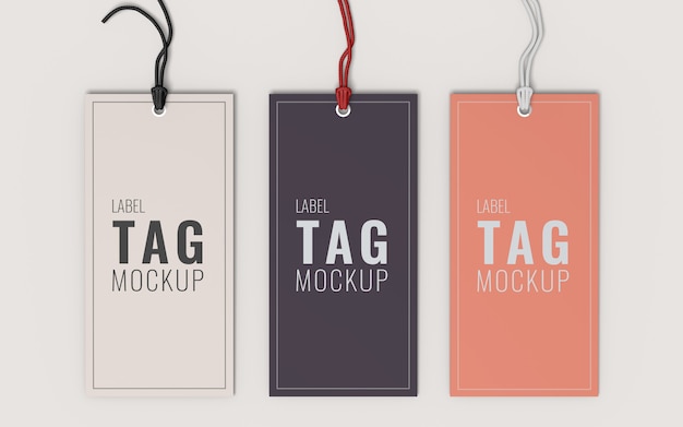 Three fashion label tag mockup top view