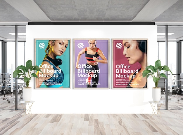 Three Frames hanging on office wall mockup