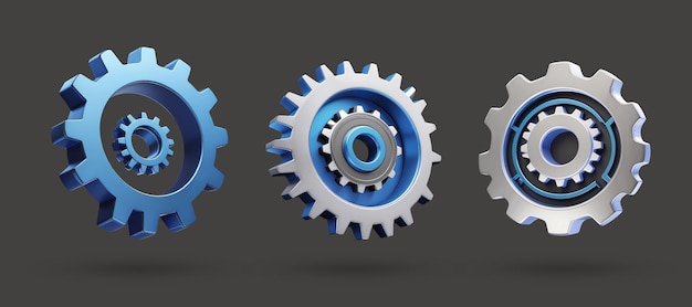 Three Gear Cogs in Blue and Silver
