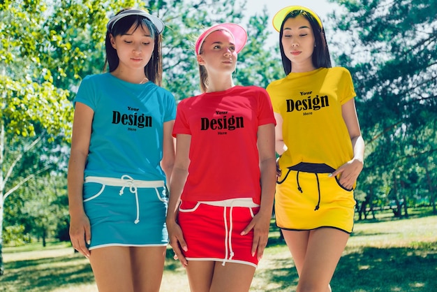 PSD psd макет футболки «три девушки»
