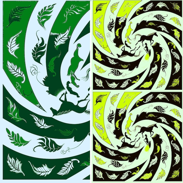 PSD three green and black designs with a green and yellow background