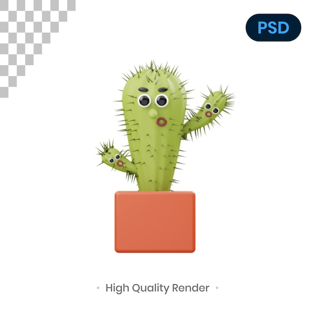 PSD illustrazione di rendering 3d di cactus a tre teste psd premium