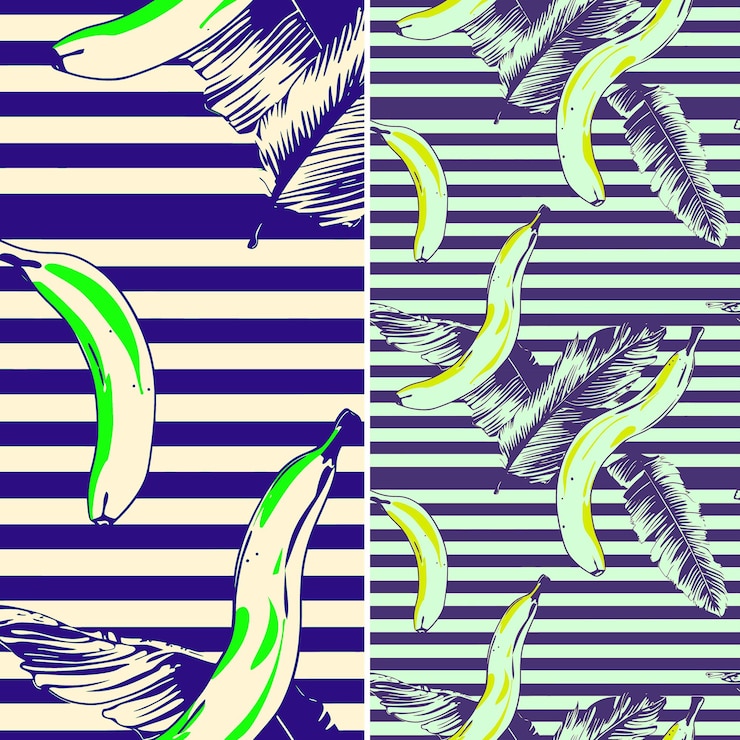 PSD three images of bananas and a bird on a blue and white background