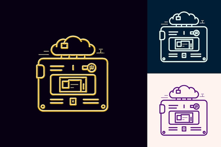 PSD three images of a computer and a cloud on the top