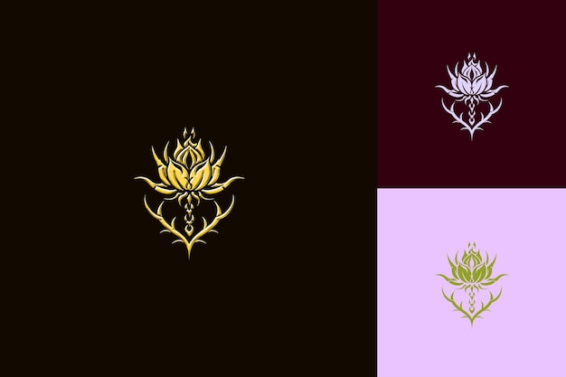 PSD tre immagini di fiori e lo stesso che ha un fiore d'oro su di esso